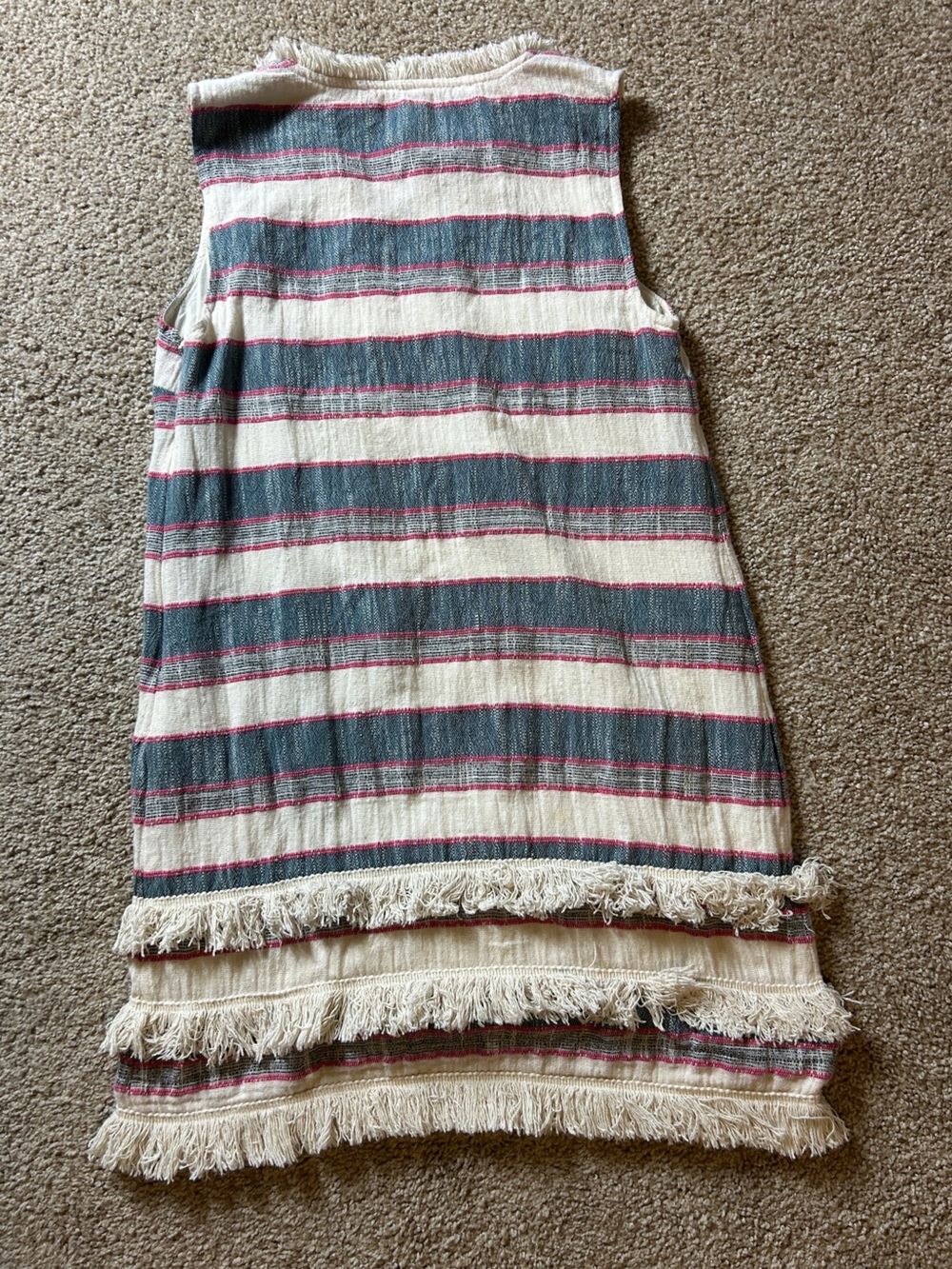 Holding Horses Anthropologie Women's Striped Fringe Sleeveless Shift Dress Boho - Picture 5 of 6